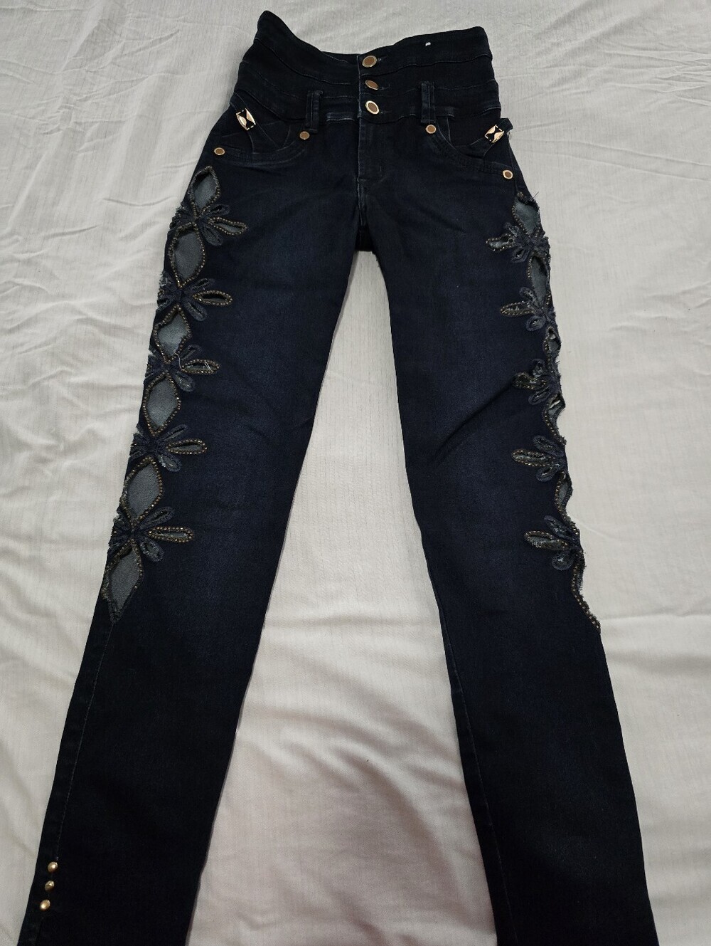 Women's Dark Blue Embellished Slim Jeans